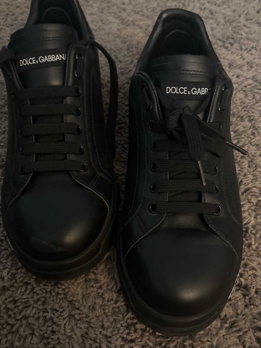 Dolce & Gabbana Black Leather Low-Top Lace-Up Sneakers